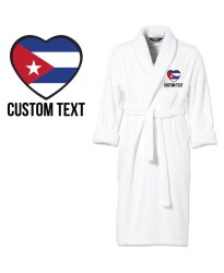 Cuba Flag Heart Shape Embroidery Logo with Custom Text Embroidered Bathrobes